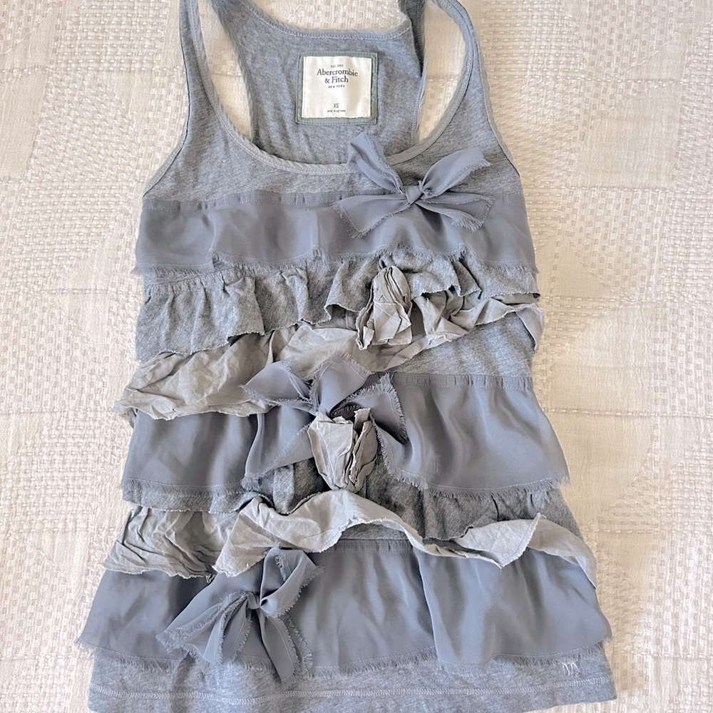 Abercrombie & Fitch Light Gray Ruffle Tank Top
